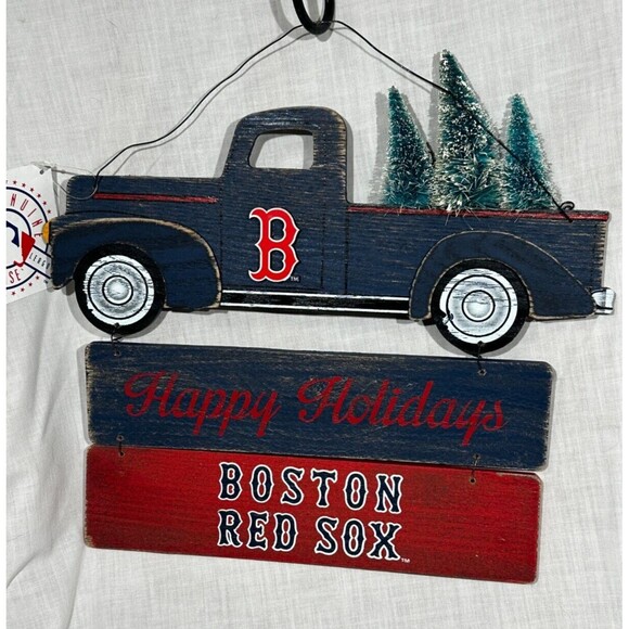 NEW Foco MLB Boston Red Sox Baseball Happy Holidays Hanging Wall Sign- Christmas - Picture 1 of 10